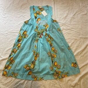 Modaposa Lemon Print Blue Cotton Fabric‎ Dress Size M Retail $75